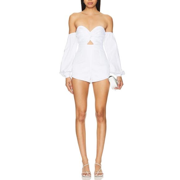 NEW More to Come Flynn Ruched Sleeve Romper White XS - Picture 1 of 8